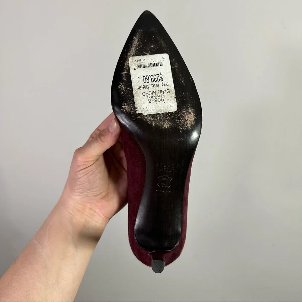 Stuart Weitzman Burgundy Pointed Toe Crossover Detail High Heeled Suede Pumps